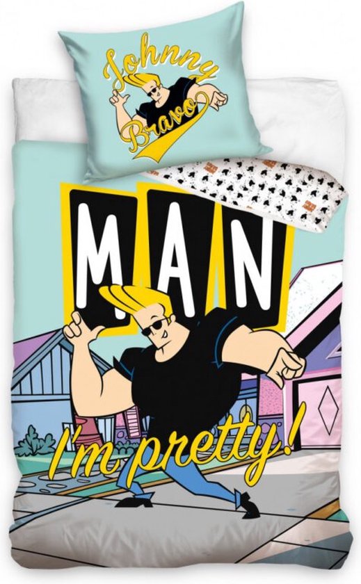 Cartoon Network Dekbedovertrek Johnny Bravo Man I&apos;m Pretty - 140 x 200 cm - 70 x 90 cm - Katoen