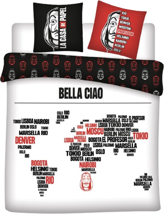 La Casa De Papel Dekbedovertrek bella ciao - Katoen - zwart/wit/rood