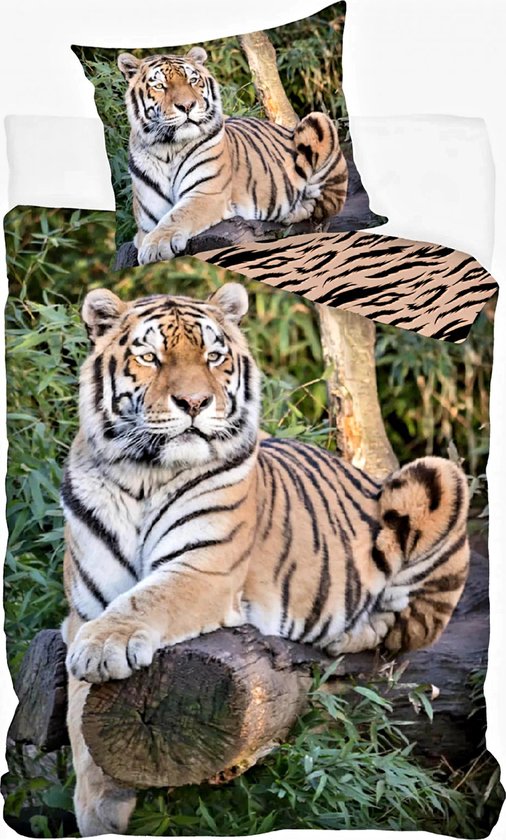 Animal Pictures dekbedovertrek tijger op boom 140 x 200 cm - 70 x 90 cm - Katoen