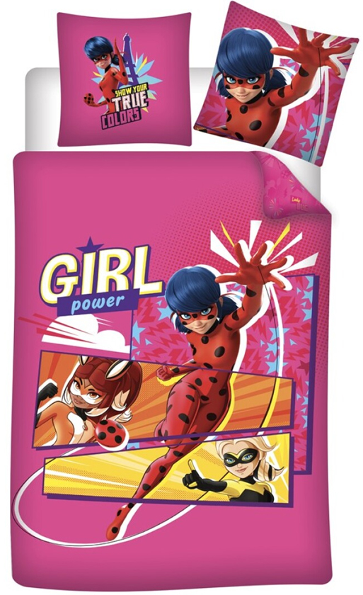 Miraculous Dekbedovertrek Girl Power 140 x 200 cm + 63 x 63 cm - Polyester - Roze