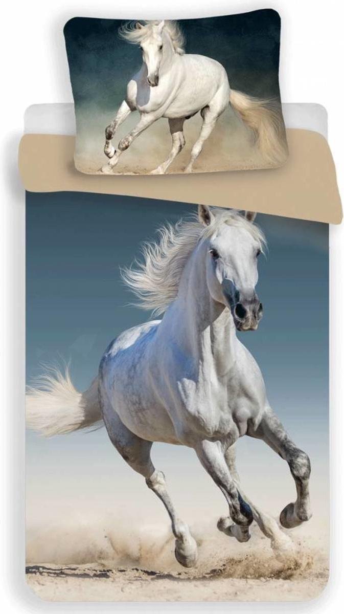 Sweet Home Dekbedovertrek wit paard - 140 x 200 cm -