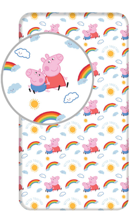Peppa Pig Hoeslaken rainbow- Eenpersoons - 90 x 200 cm - Multi