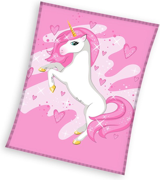 Unicorn Fleece plaid 150 x 200 cm (Roze)