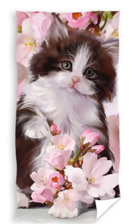 Strandlaken Kitten met bloemen - 70 x 140 cm