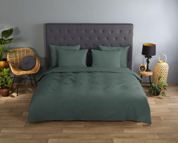 Good Morning Katoenen dekbedovertrek  "Uni Olive Green" - Groen