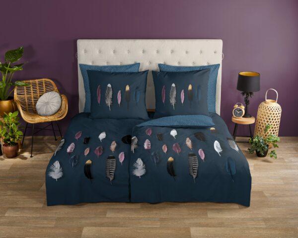 Good Morning Katoenen dekbedovertrek  "Feathers" - Blauw