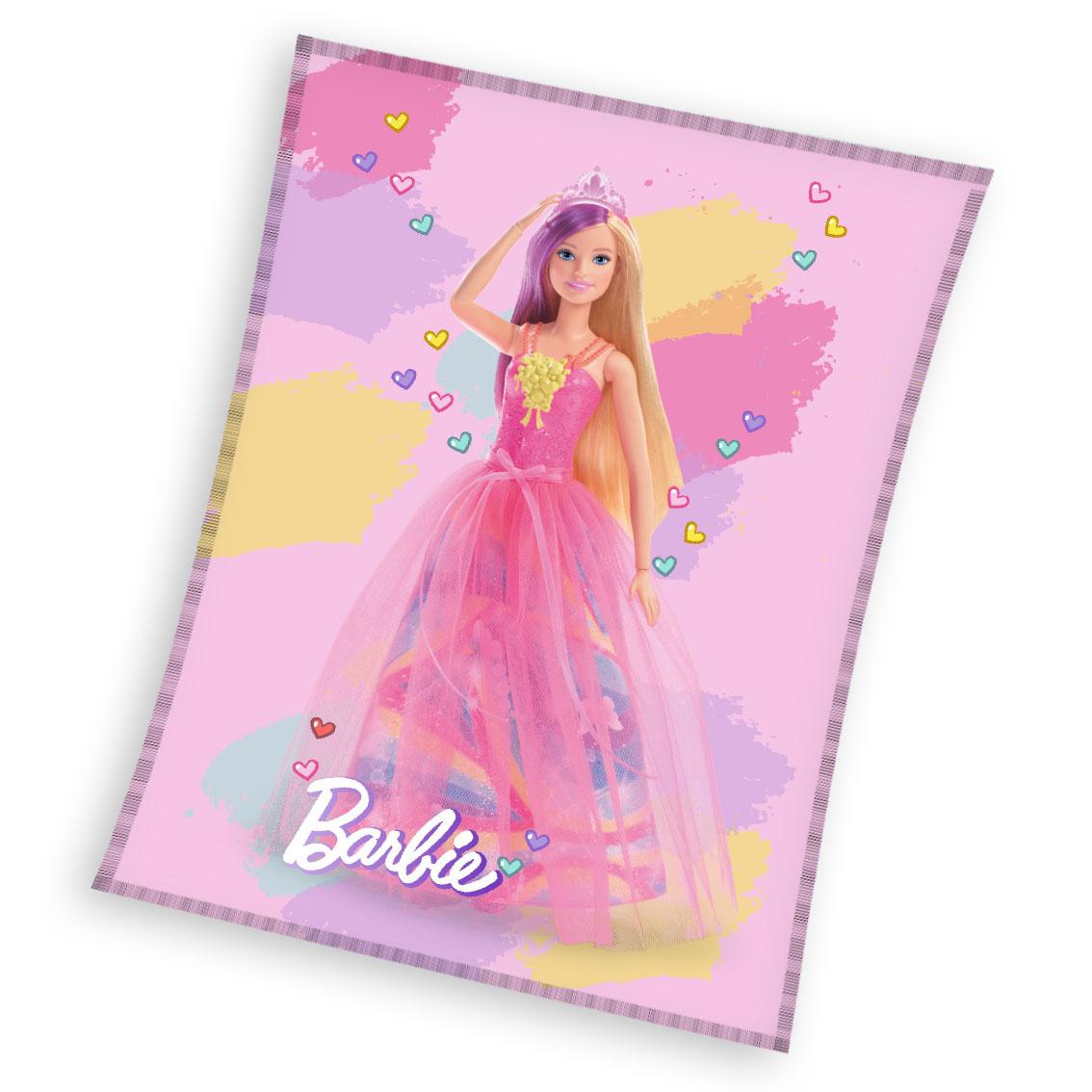 Barbie Fleece plaid hearts 130 x 170 cm Roze