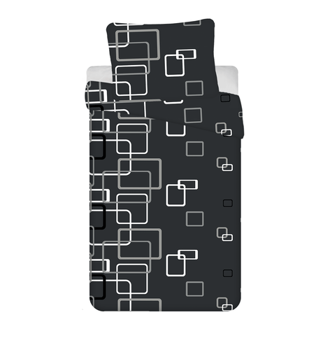 Blokken dekbedovertrek zwart- 140 x 200 cm - microflanel