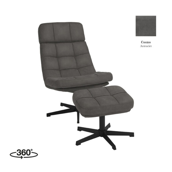 LABEL51 Fauteuil Alvar - Antraciet - Cosmo - Incl. Ottoman