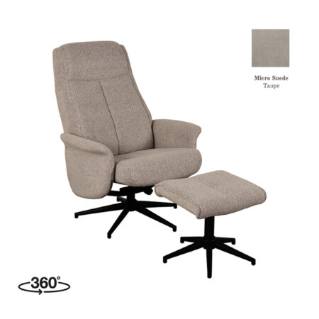 LABEL51 Fauteuil Bergen - Taupe - Micro Suede - Incl. Ottoman