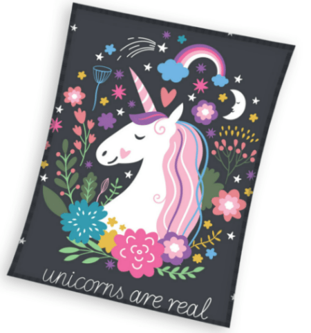 Sweet Home unicorn fleeceplaid zwart 150x200