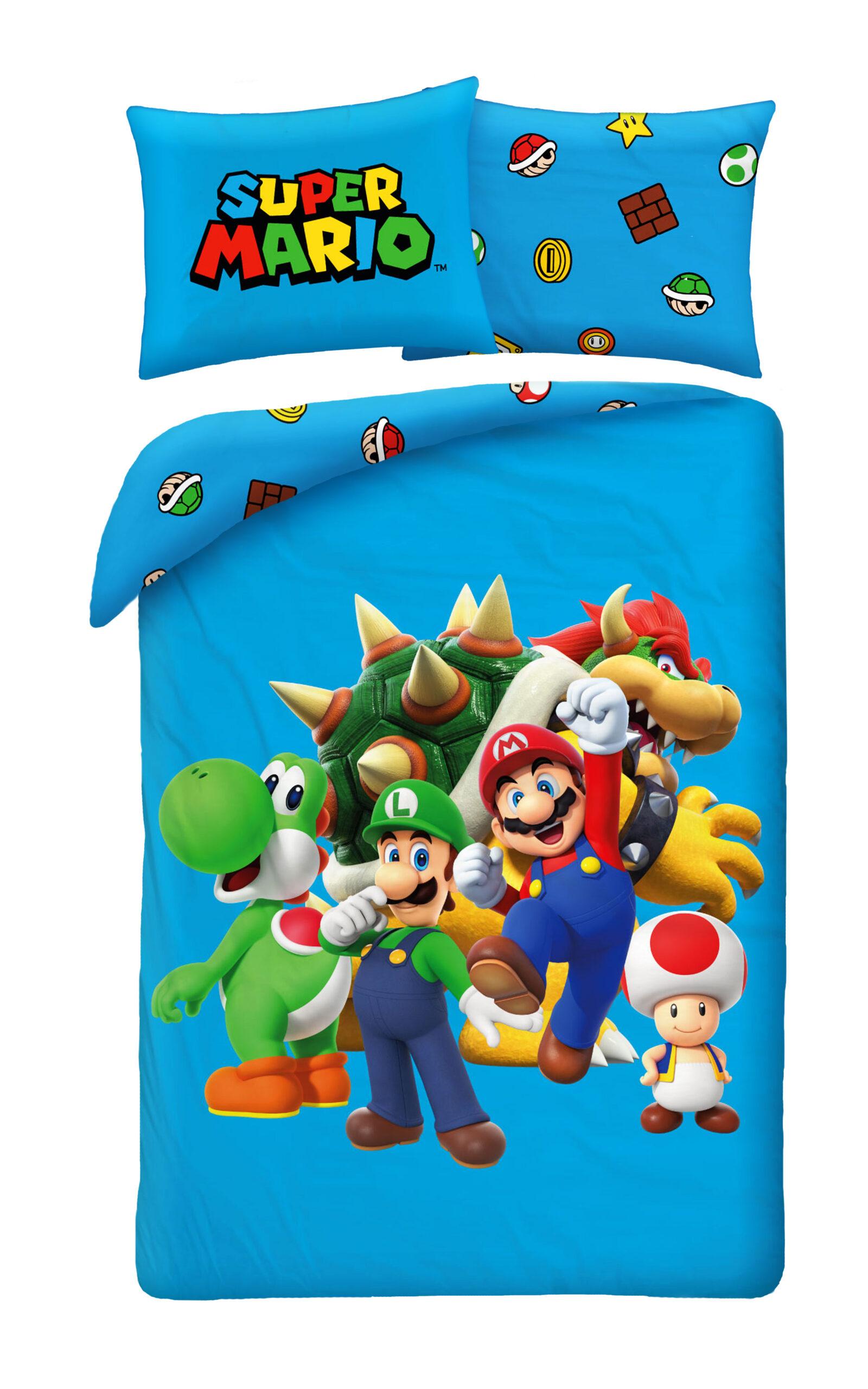 Super Mario Dekbedovertrek Blauw - Polyester - 140 x 200 cm 70 x 90 cm