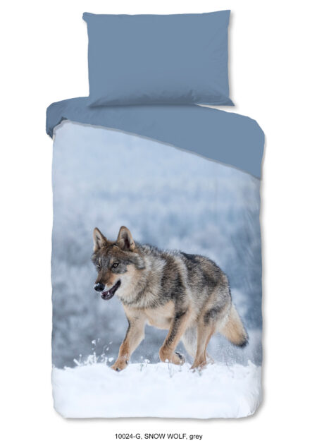 Good Morning Dekbedovertrek "wolf in de sneeuw" - Grijs - (140x200 cm) - Katoen