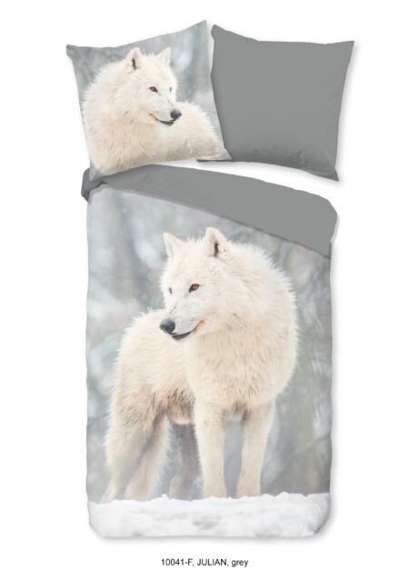 Good Morning Dekbedovertrek "poolwolf in de sneeuw" - Grijs - (135x200 cm) - Katoen Flanel