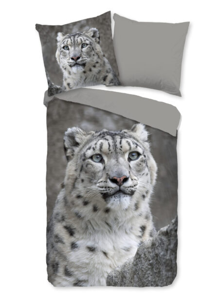 Good Morning Dekbedovertrek "wit sneeuwluipaard" - Grijs - (135x200 cm) - Katoen Flanel
