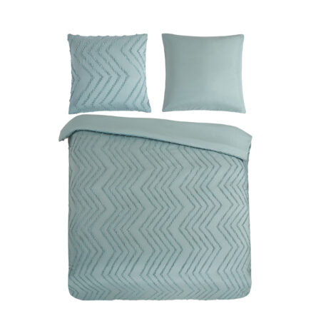 Pure Dekbedovertrek "luxe zizag biezen/ borduursels" - Groen - (240x200/220 cm) - Microfiber