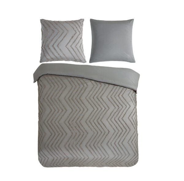 Pure Dekbedovertrek "luxe zizag biezen/ borduursels" - Taupe - (200x200/220 cm) - Microfiber