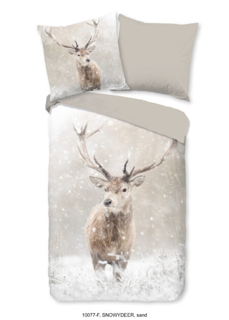 Good Morning Dekbedovertrek "herten in winterlandschap" - Zand - (135x200 cm) - Katoen Flanel