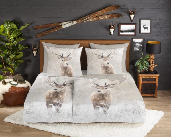 Good Morning Flanellen dekbedovertrek  "Snowydeer" - Zand