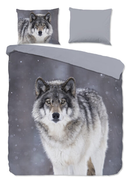 Good Morning Dekbedovertrek "wolf" - Grijs - (200x200/220 cm) - Katoen Flanel