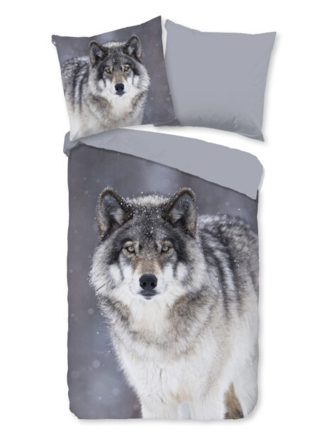 Good Morning Dekbedovertrek "wolf" - Grijs - (200x200 cm) - Katoen Flanel