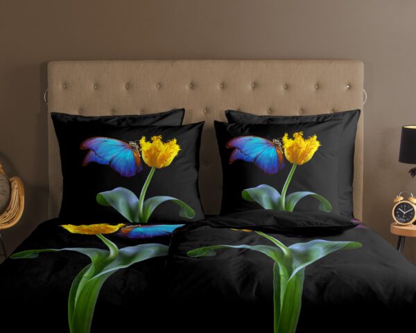 Good Morning Dekbedovertrek "papegaai tulp & vlinder" - Zwart - (155x220 cm) - Katoen - Afbeelding 3