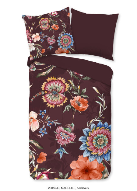 Good Morning Dekbedovertrek "bloemen" - Bordeaux - (135x200 cm) - Katoen