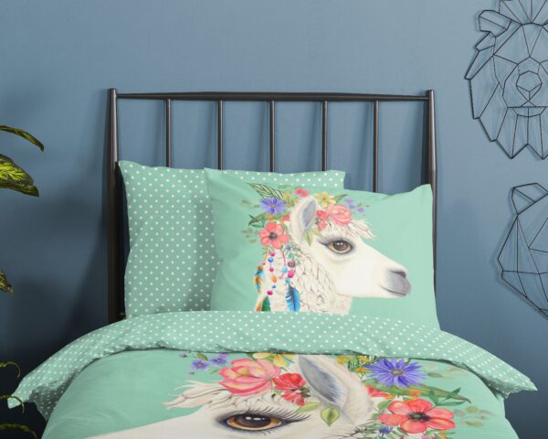 Good Morning Kinderdekbedovertrek "lama" - Mint - (140x200/220 cm) - Katoen - Afbeelding 3