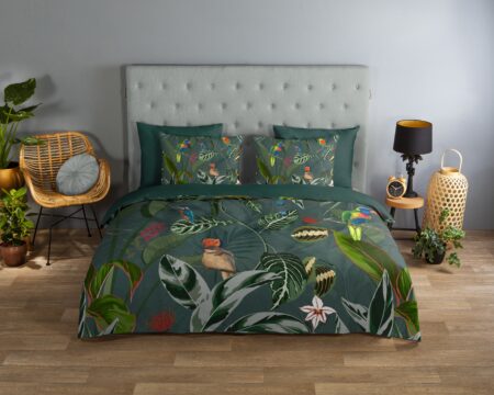 Good Morning Dekbedovertrek "vogels en bladeren" - Groen - (140x200/220 cm) - Katoen