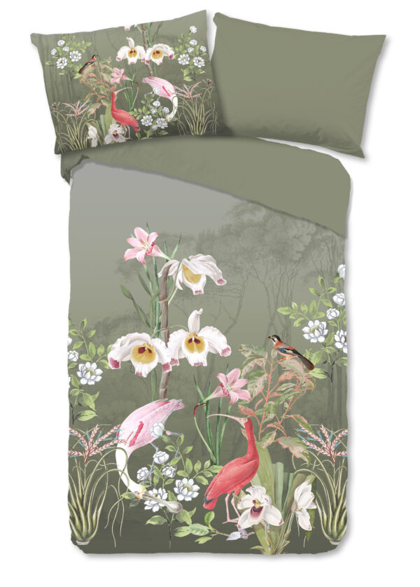 Good Morning Dekbedovertrek "bloemen en vogels" - Groen - (140x200 cm) - Katoen