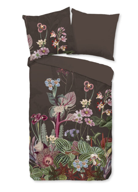 Good Morning Dekbedovertrek "bloemen" - Bruin - (135x200 cm) - Katoen
