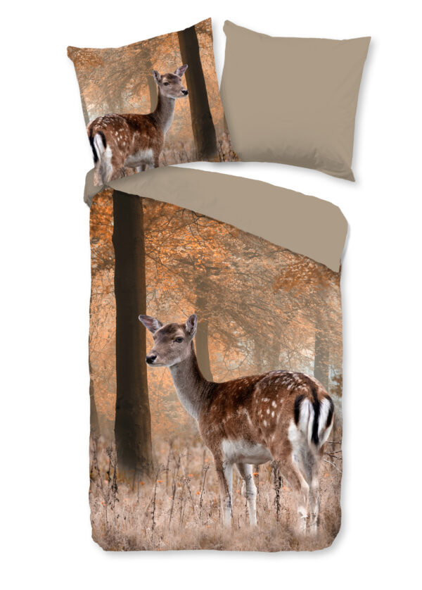 Good Morning Dekbedovertrek "hert in het bos" - Bruin - (135x200 cm) - Katoen