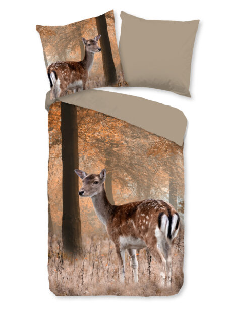Good Morning Dekbedovertrek "hert in het bos" - Bruin - (155x220 cm) - Katoen