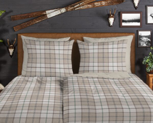 Good Morning Dekbedovertrek "geruite print" - Zand - (135x200 cm) - Katoen Flanel - Afbeelding 3