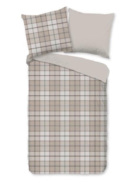Good Morning Dekbedovertrek "geruite print" - Zand - (155x220 cm) - Katoen Flanel