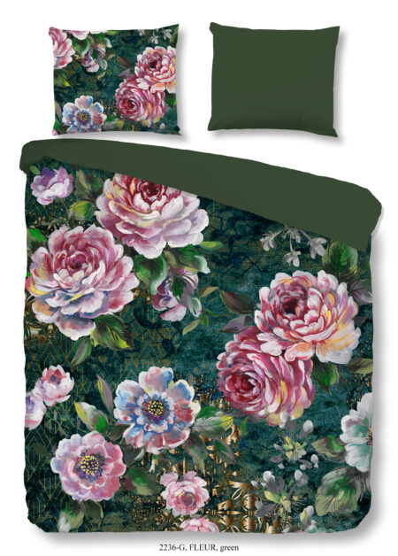 Good Morning Dekbedovertrek "bloemen" - Groen - (140x200/220 cm) - Katoen