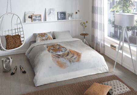 Good Morning Dekbedovertrek "tijger in de sneeuw" - Grijs - (135x200 cm) - Katoen Flanel