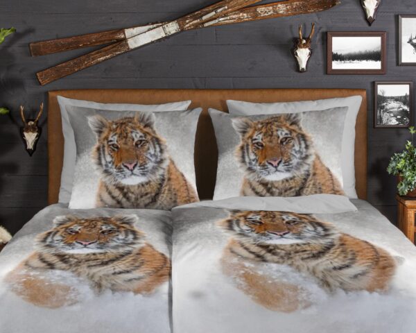 Good Morning Dekbedovertrek "tijger in de sneeuw" - Grijs - (135x200 cm) - Katoen Flanel - Afbeelding 3