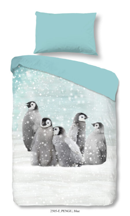 Good Morning Dekbedovertrek "pinguins" - Blauw - (140x200 cm) - Katoen Flanel