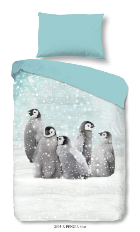 Good Morning Dekbedovertrek "pinguins" - Blauw - (140x200 cm) - Katoen Flanel