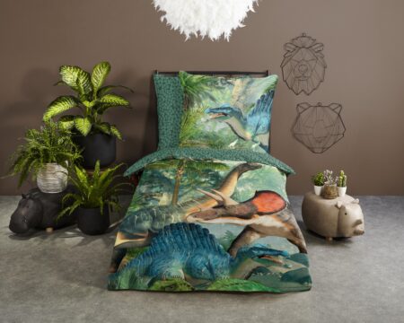 Good Morning Kinderdekbedovertrek "dinosaurussen" - Groen - (135x200 cm) - Katoen