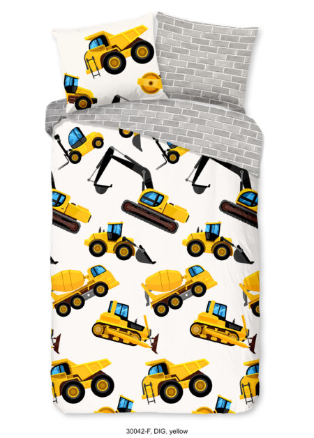 Good Morning Kinderdekbedovertrek "graafmachines" - Geel - (140x200/220 cm) - Katoen Flanel