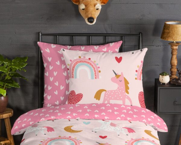 Good Morning Kinderdekbedovertrek "eenhoorn en regenboog" - Roze - (135x200 cm) - Katoen Flanel - Afbeelding 3