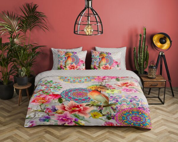 bloemen en een vogel" - Multi - (140x200/220 cm) - Katoen Satijn