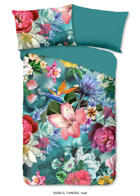 Good Morning Dekbedovertrek "bloemen" - Petrol - (140x200 cm) - Katoen