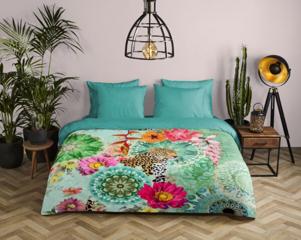 bloemen en een luipaard" - Multi - (140x200 cm) - Katoen Satijn