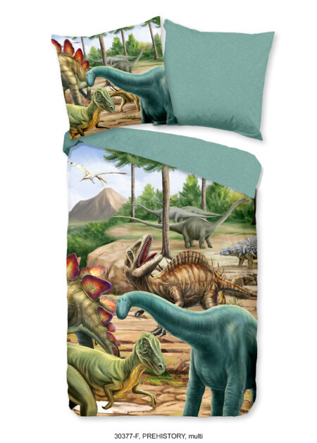 Good Morning Kinderdekbedovertrek "dinosaurussen" - Multi - (135x200 cm) - Katoen Flanel