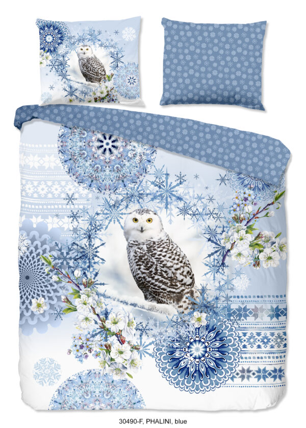 HIP Dekbedovertrek "mandala's en een sneeuwuil" - Blauw - (240x200/220 cm) - Katoen Flanel