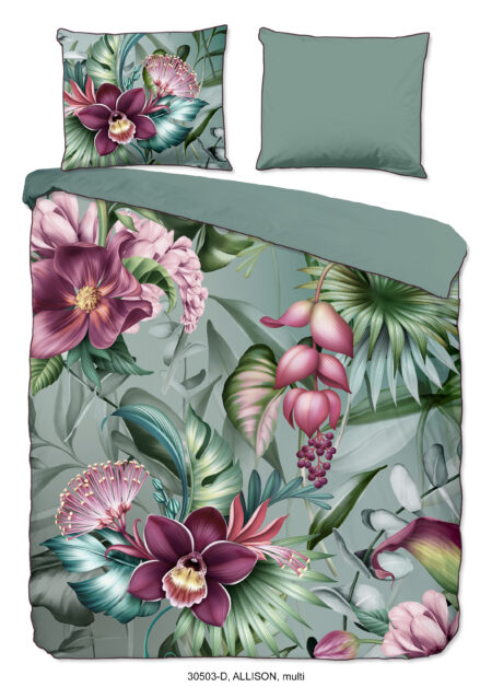 Descanso Dekbedovertrek "bloemen" - Multi - (200x200/220 cm) - Biologisch Katoen satijn