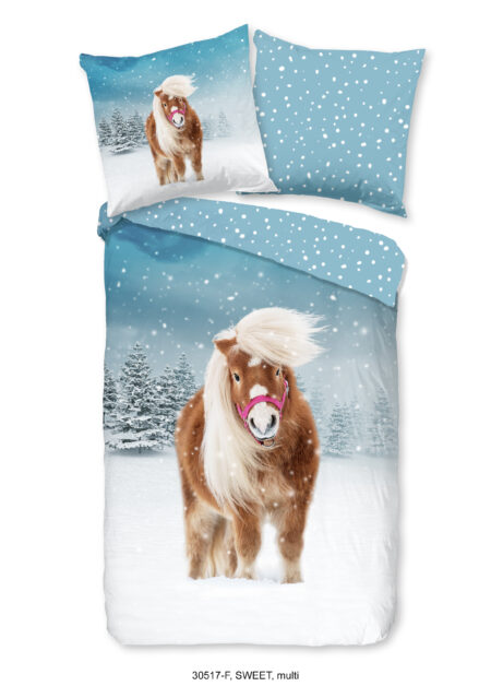Good Morning Kinderdekbedovertrek "paard in de sneeuw" - Multi - (135x200 cm) - Katoen Flanel